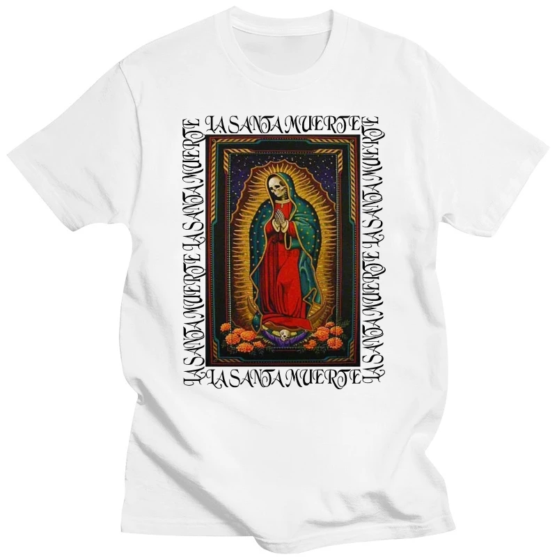 

Summer T shirt For Men humor tshirt New T Shirts Print La Santa Muerte Saint Death Crew Neck Short Sleeve Mens Tee casual tees