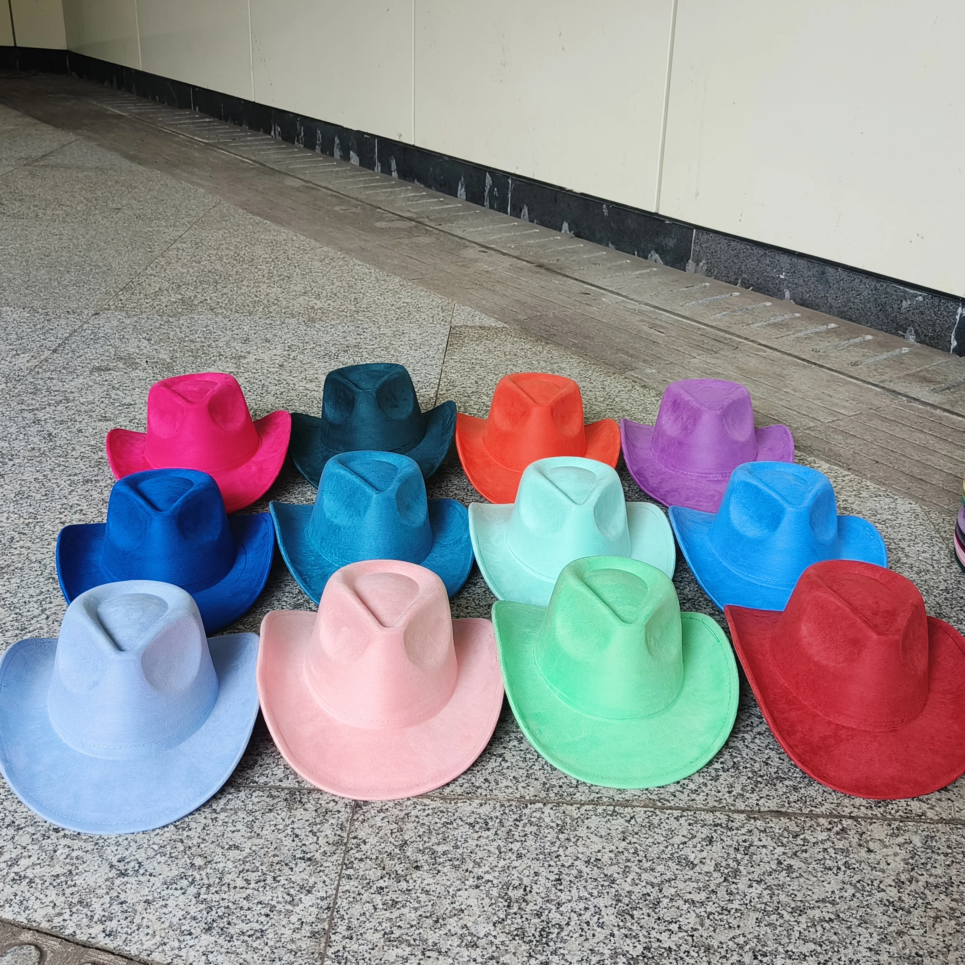 Suede cowboy hats for men and women small brim drop top curved brim hat western cowboy hat solid color retro