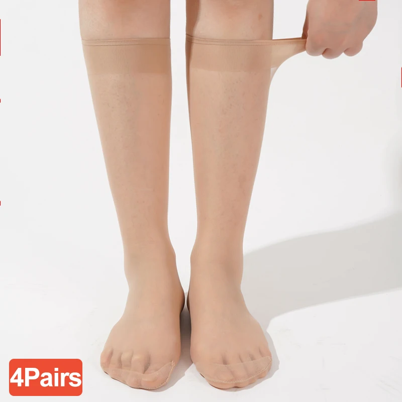 Women's Crystal Silk Knee-High Sheer Socks 4-Pack, Breathable Nylon Summer Stockings