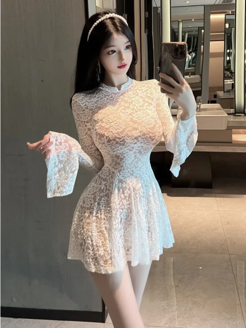 ★GENERAL IDEA★ WOMAN Flare Puff Sleeve One Piece [WHITE] / Elegant Fluffy Long One-Piece With Oversized Collar