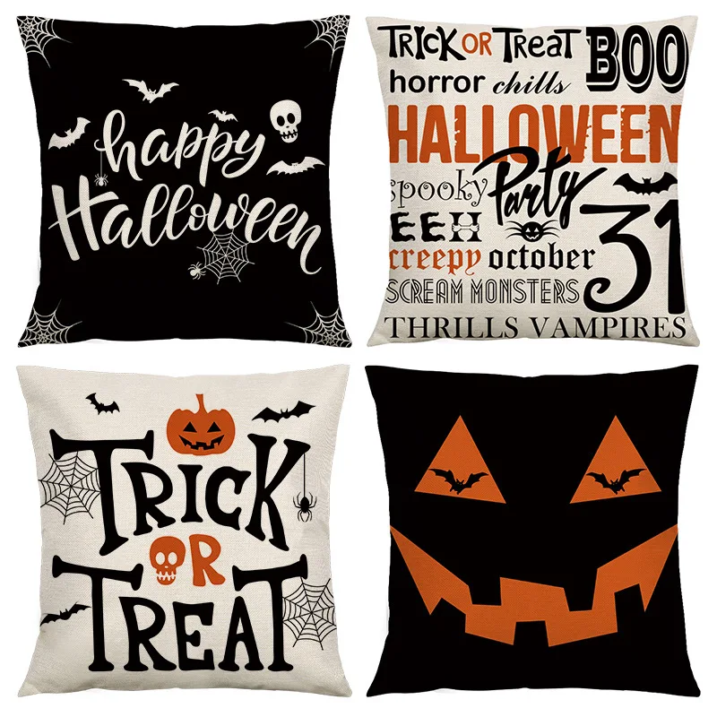 

Halloween Decorating Pillow Covers 18x18 inches Set of 4 for Home Decor Halloween October 31 Pumpkin Throw Pillow Cushion Cases