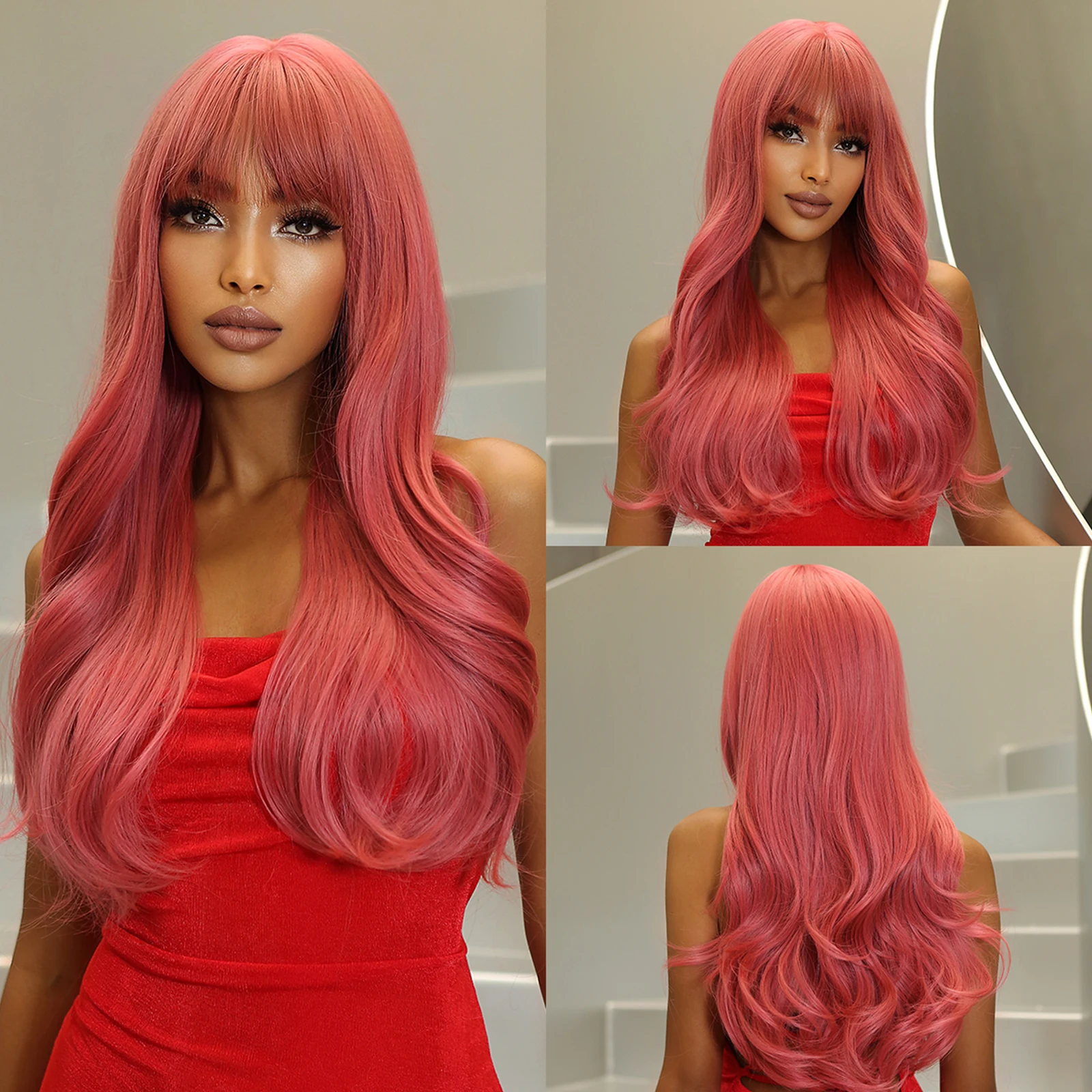 EASIHAIR Parrucche sintetiche lunghe e ondulate viola con frangia per donne Parrucca colorata per feste di cosplay di Halloween Fibra resistente al calore_voghion.com