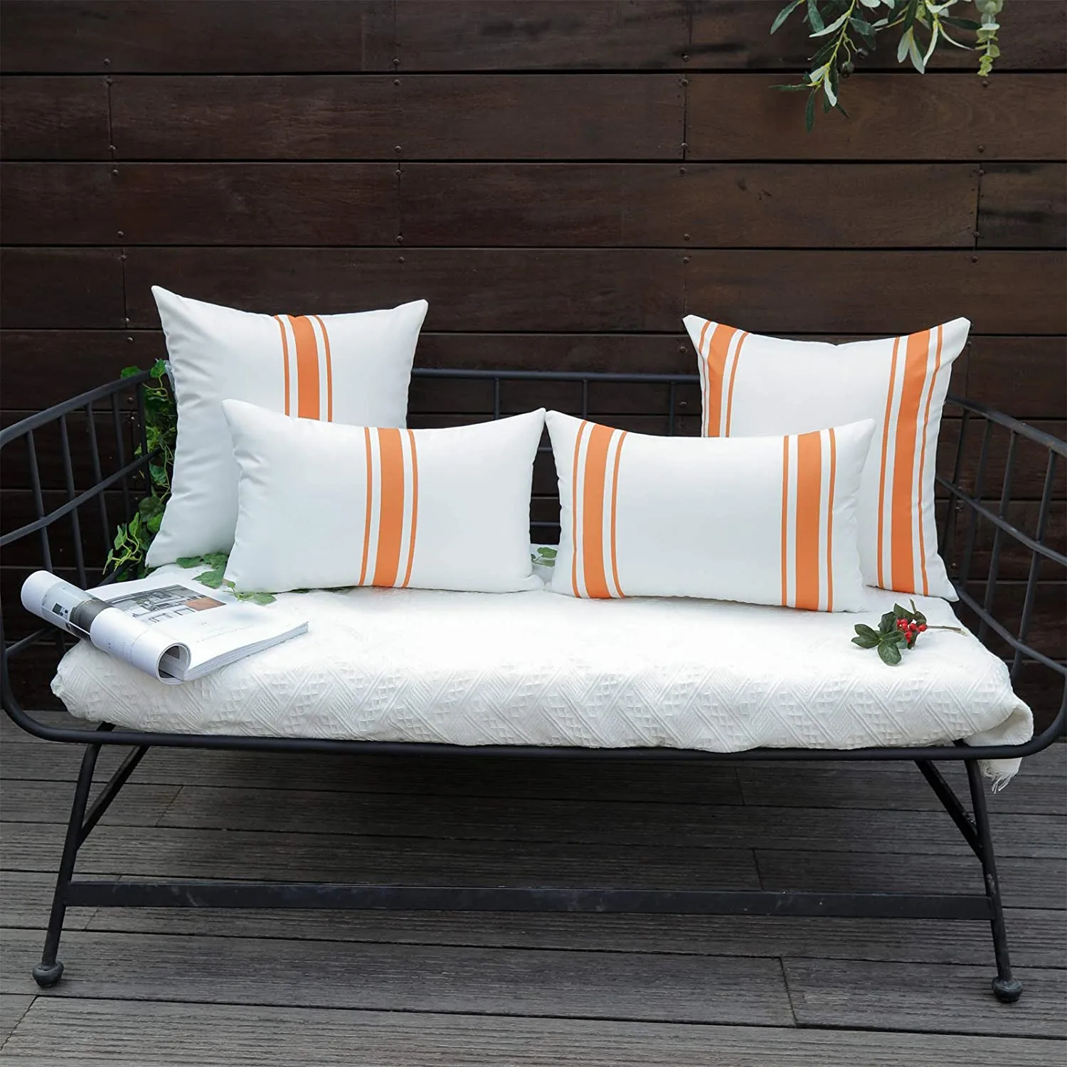 Description Picture 6 of item2-Piece Simple Stripe Waterproof Throw Pillow Cover 30x50/45X45cm Garden Outdoor Chair Cushion Cover Home Decoration