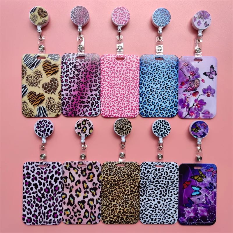 Leopard Print Schmetterling Versenkbare Schnalle Karte Halter Business Abzeichen Clip Mitarbeiter Karteninhaber Ärzte Krankenschwestern Hängen Zertifikate – Detail 4
