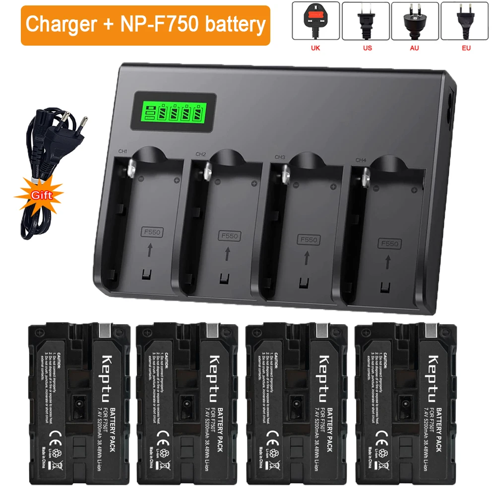

KEPTU NP-F750 F770 5200mAh Camera Battery + LCD 4-Channel F750 F960 Charger for Sony CCD-TRV215 CCD-TR917