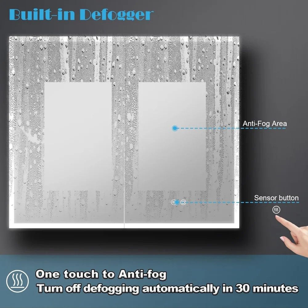 Recessed or Surface Aluminum Bathroom Medicine Cabinet with LED Lights