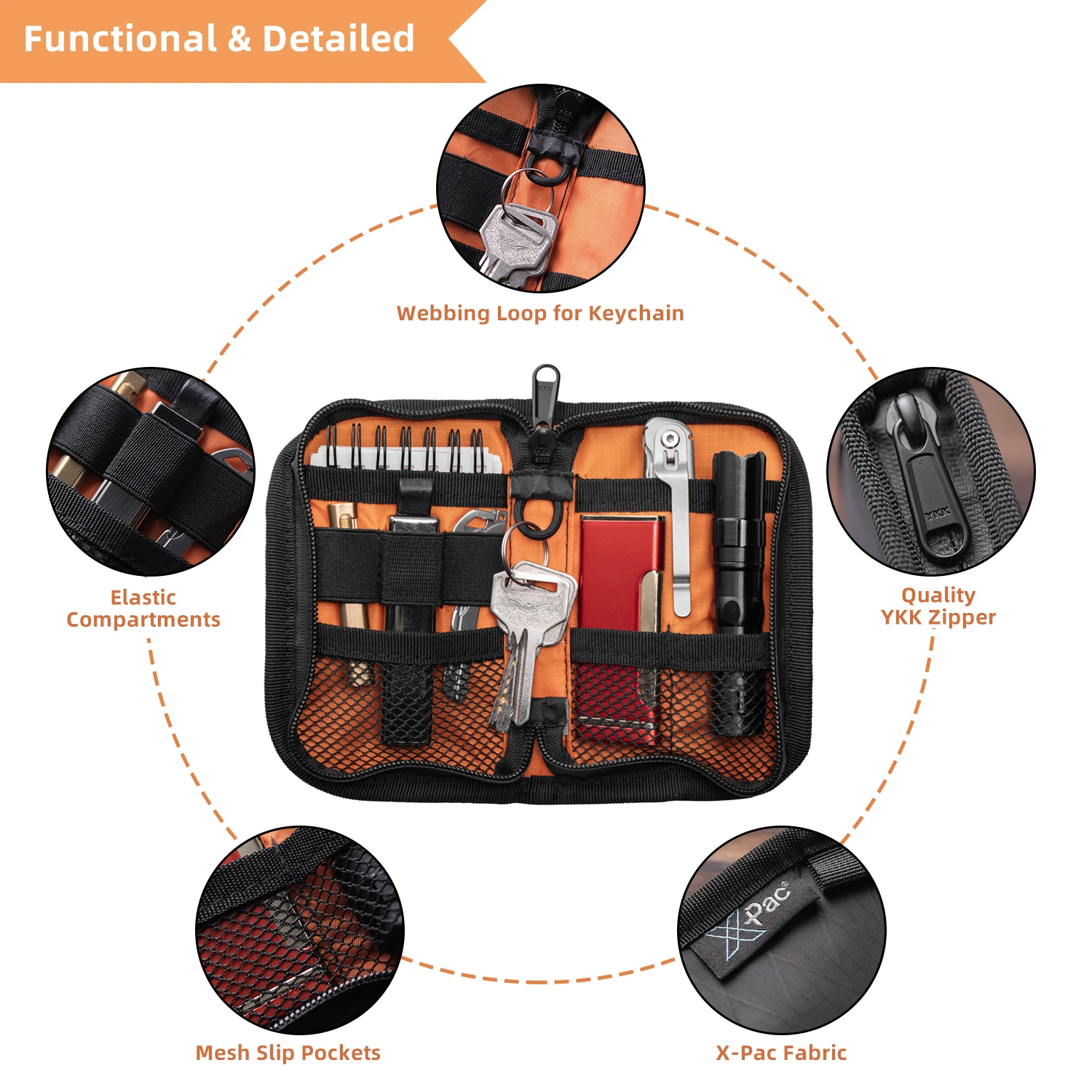 X-pac EDC-Beutel, Taschen-Organizer für Männer und Frauen, Werkzeugtasche, Aufbewahrung, EDC GearsTool-Beutel – Detail 3