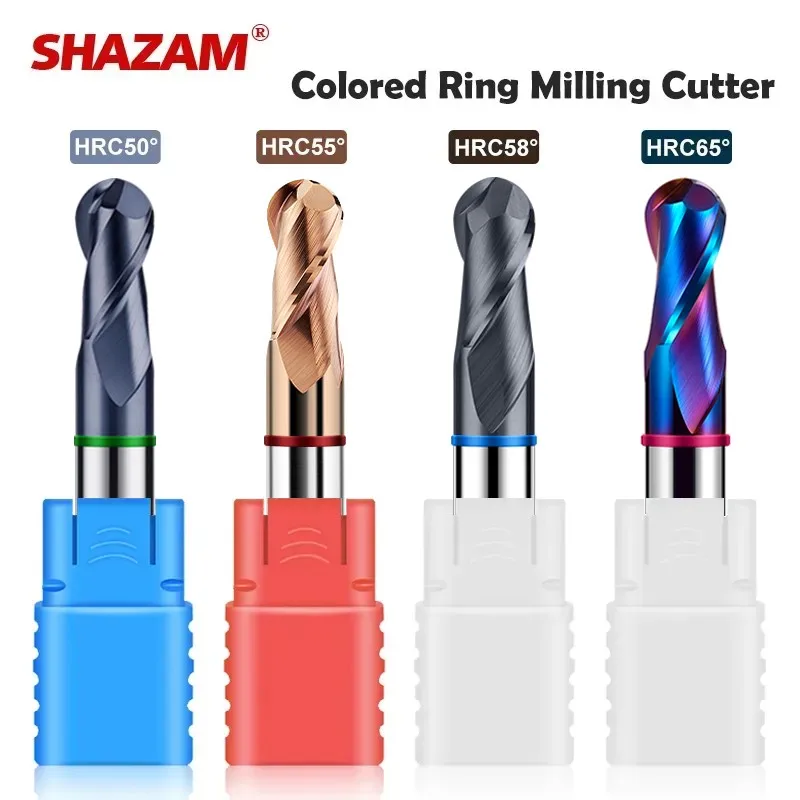 SHAZAM 텅스텐 스틸 카바이드 나노 코팅 볼 노즈 엔드 밀, CNC 기계 가공 엔드밀 도구, 2 플루트 밀링 커터