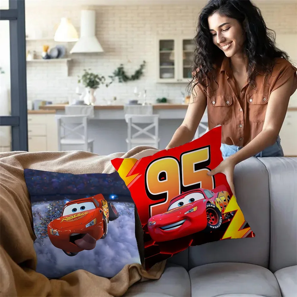 Lightning McQueen Cars Pillow Covers Cartoon Sofa Decorative Home Double-sided Printing Short Plush Cute Cushion Cover