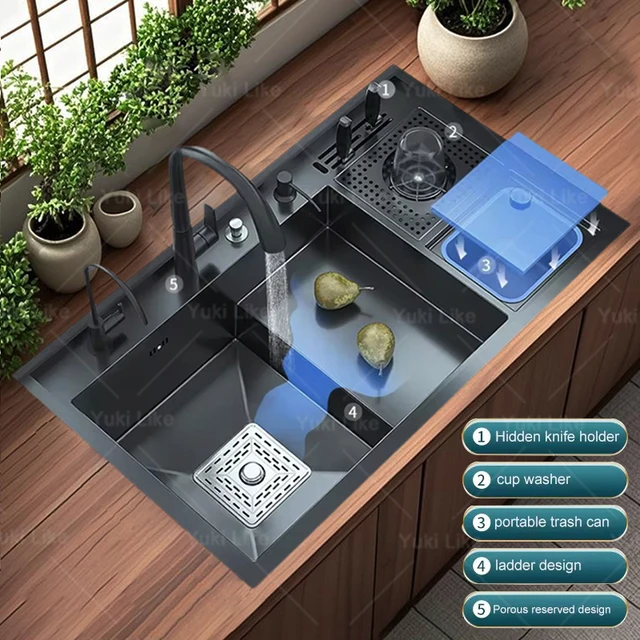 ใหม่ก้าวอ่างล้างจานสแตนเลสครัวมัลติฟังก์ชั่ถ้วยเครื่องซักผ้าล้างจานอ่างล้างจานขนาดใหญ่ช่องเดียวอ่างล้างหน้า 1