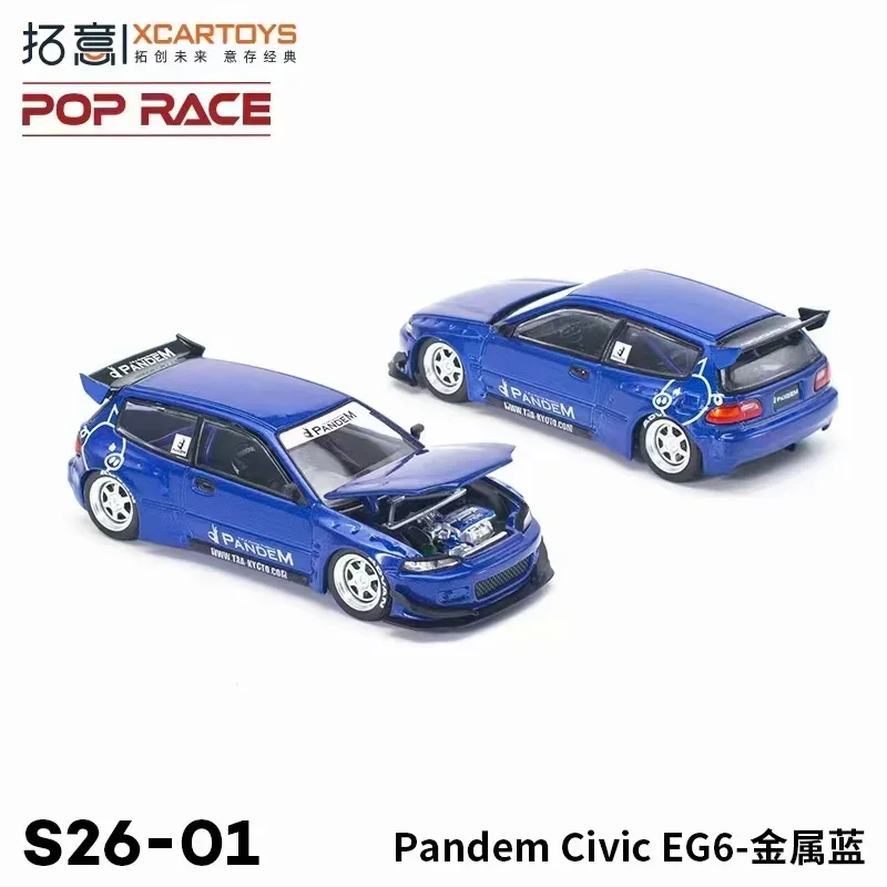Xcartoys x POP RACE 1:64 Pandem Civic EG6 Bule Idemitsu JACCS Hood