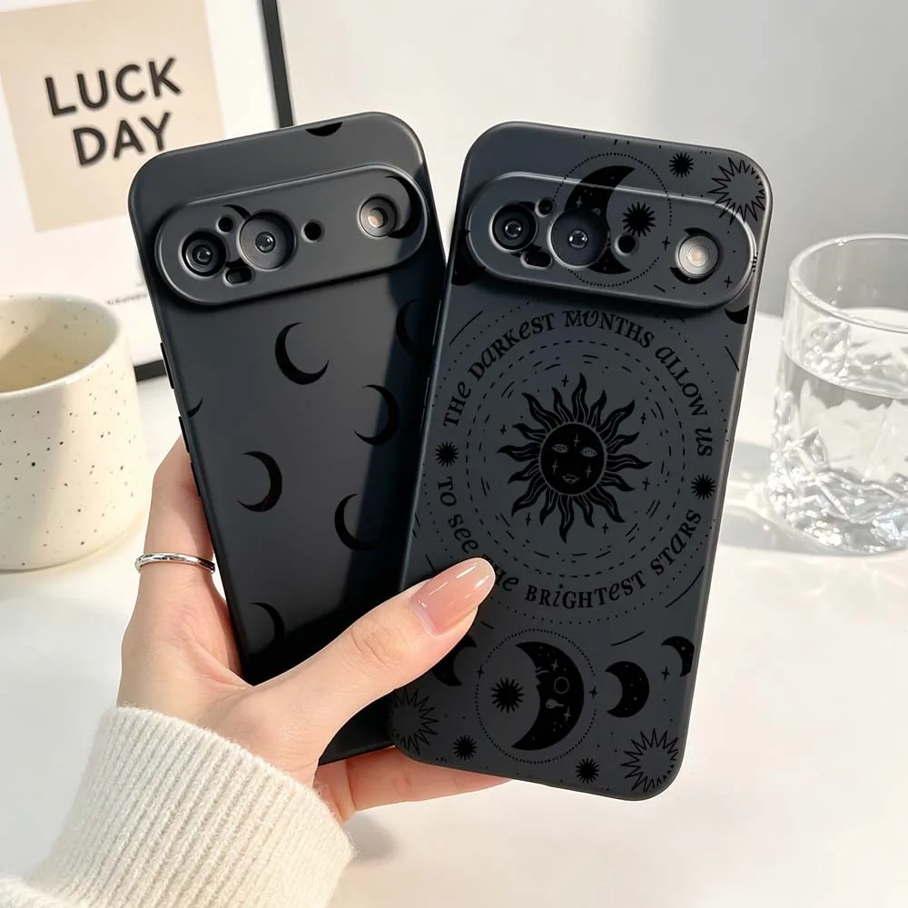 Cartoon Sun Moon Pattern Black Soft Silicone Phone Case