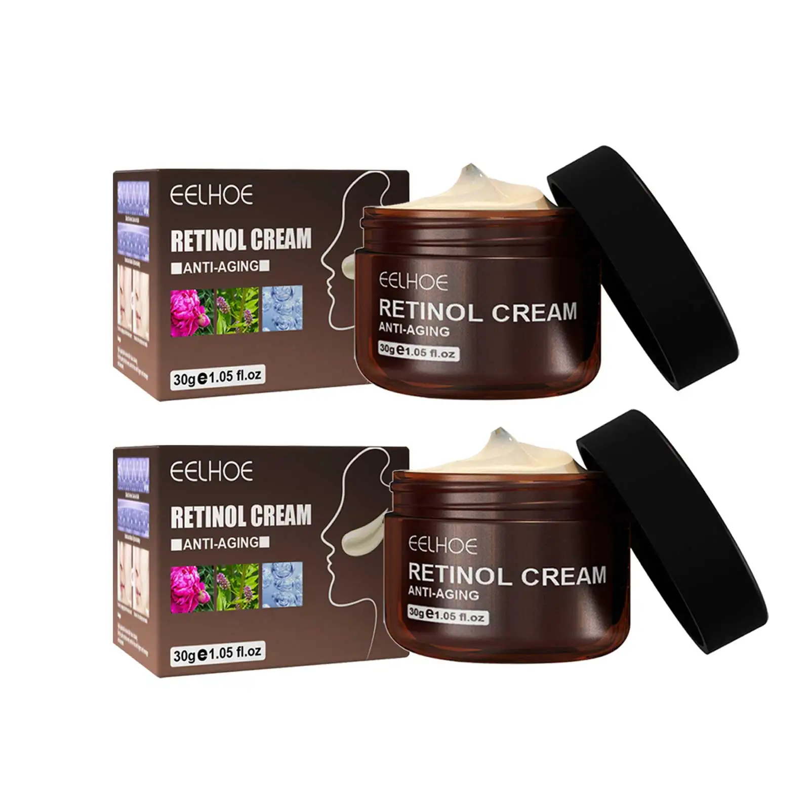 2 pezzi Retinolo Crema anti-età Rimozione delle rughe Lifting Rassodante Pelle Dissolvenza Linee sottili Idratante Sbiancamento Pelle liscia Crema per il viso_voghion.com