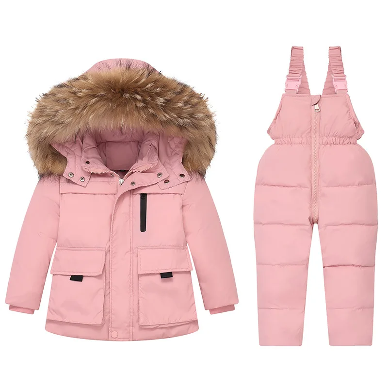 

Parka Real Fur Hooded Boy Baby Overalls Winter Down Jacket Warm Kids Coat Child Snowsuit Snow Toddler Girl Clothes Clothing Set