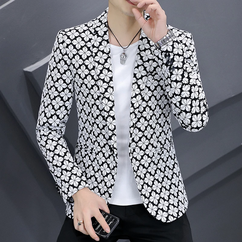 High Quality Blazer Men's British Style Elegant High Print Suit Coat Business Casual Gentleman Slim Fit Jacket