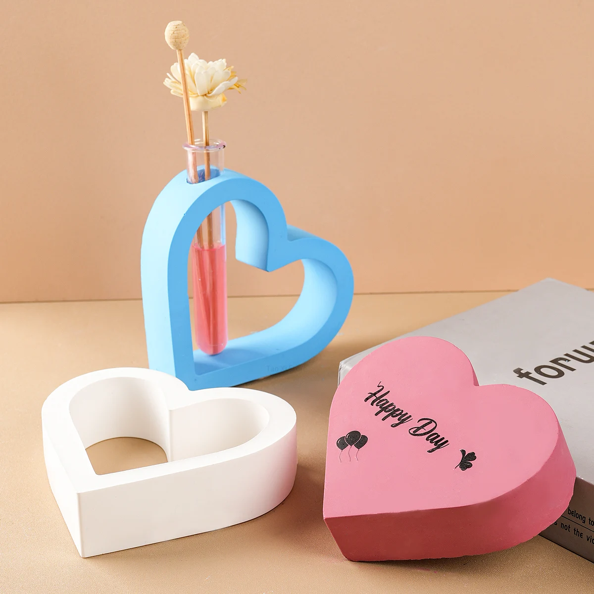 Heart Shape Flower Pot Silicone Mold DIY Love Hydroponics Test Tube Vase Making Plaster Resin Casting Molds Home Deco Craft Gift