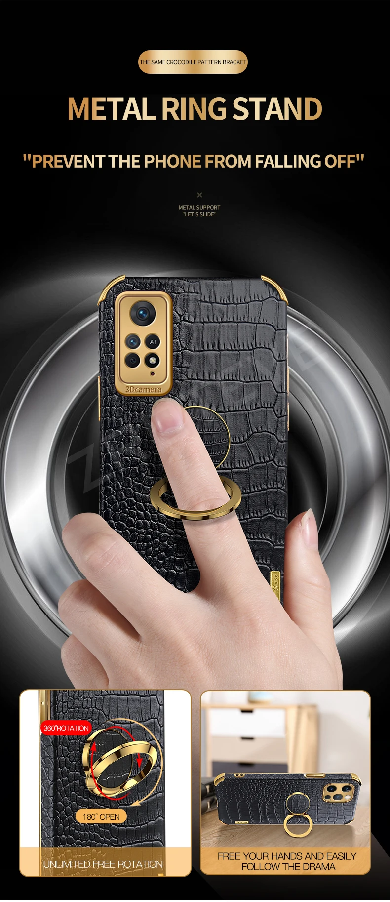 ZROTEVE-Capa de Couro Silicone Crocodilo para Xiaomi,