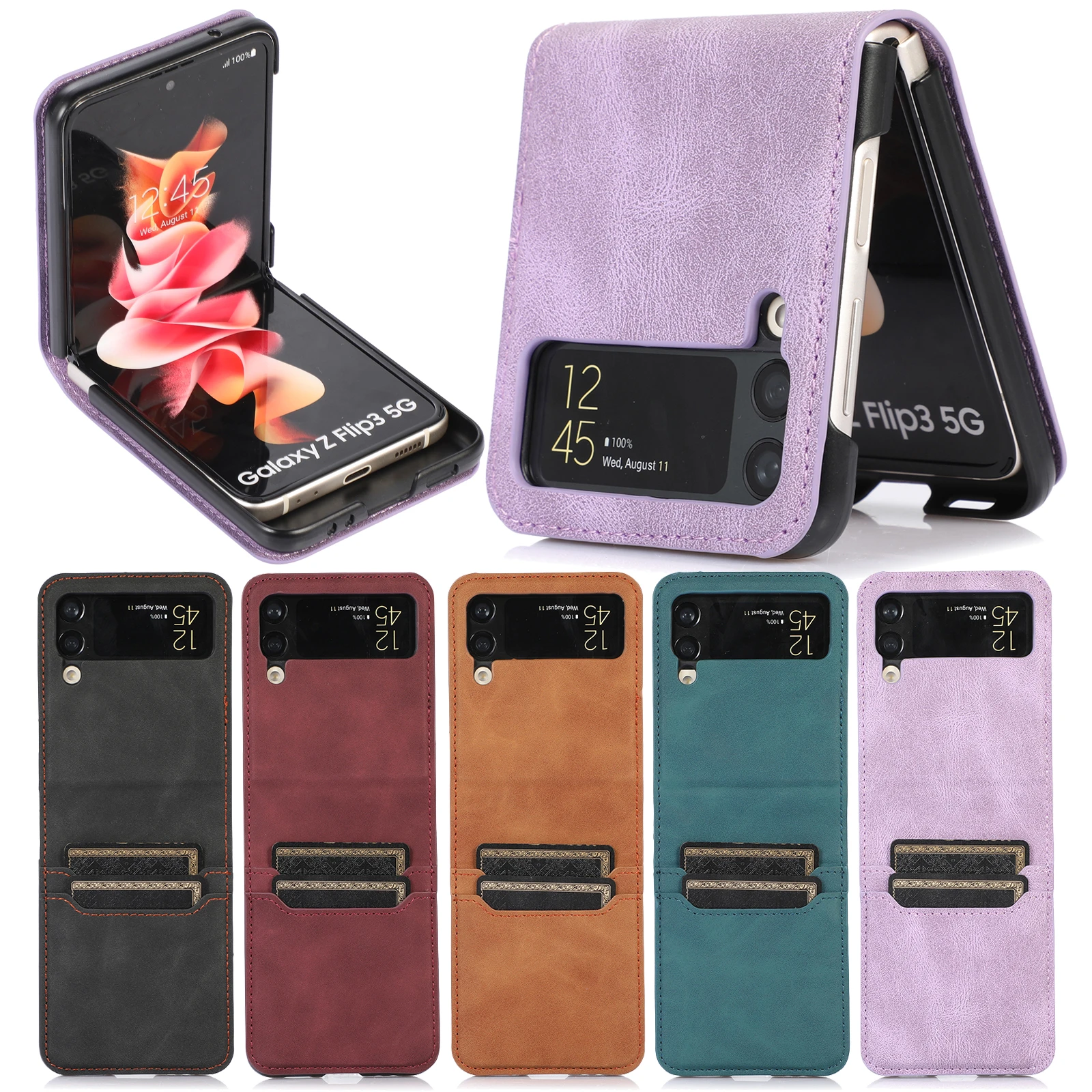 case for galaxy z flip3 Luxury Leather Slim Case for Samsung Galaxy Z Flip 3 5G Flip3 Anti-knock Cards Solt Cell Phone Protective Cover Business Coque samsung flip3 case