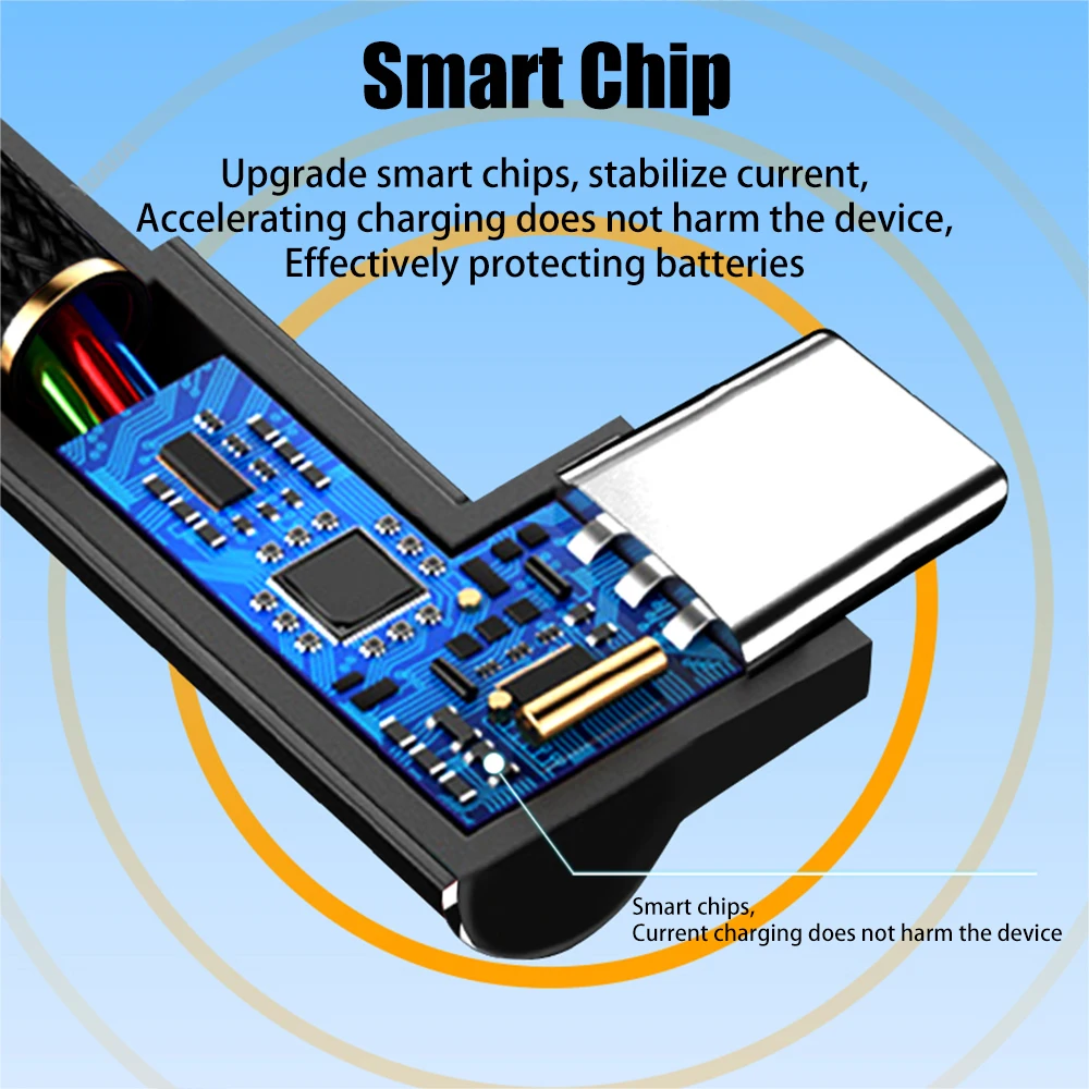 6A USB C Elbow Type C Fast Charge Cable 1/1.5/2/3/5/8m Phone Extend Charging Cable for Samsung Huawei Xiaomi Oppo OnePlus Camera