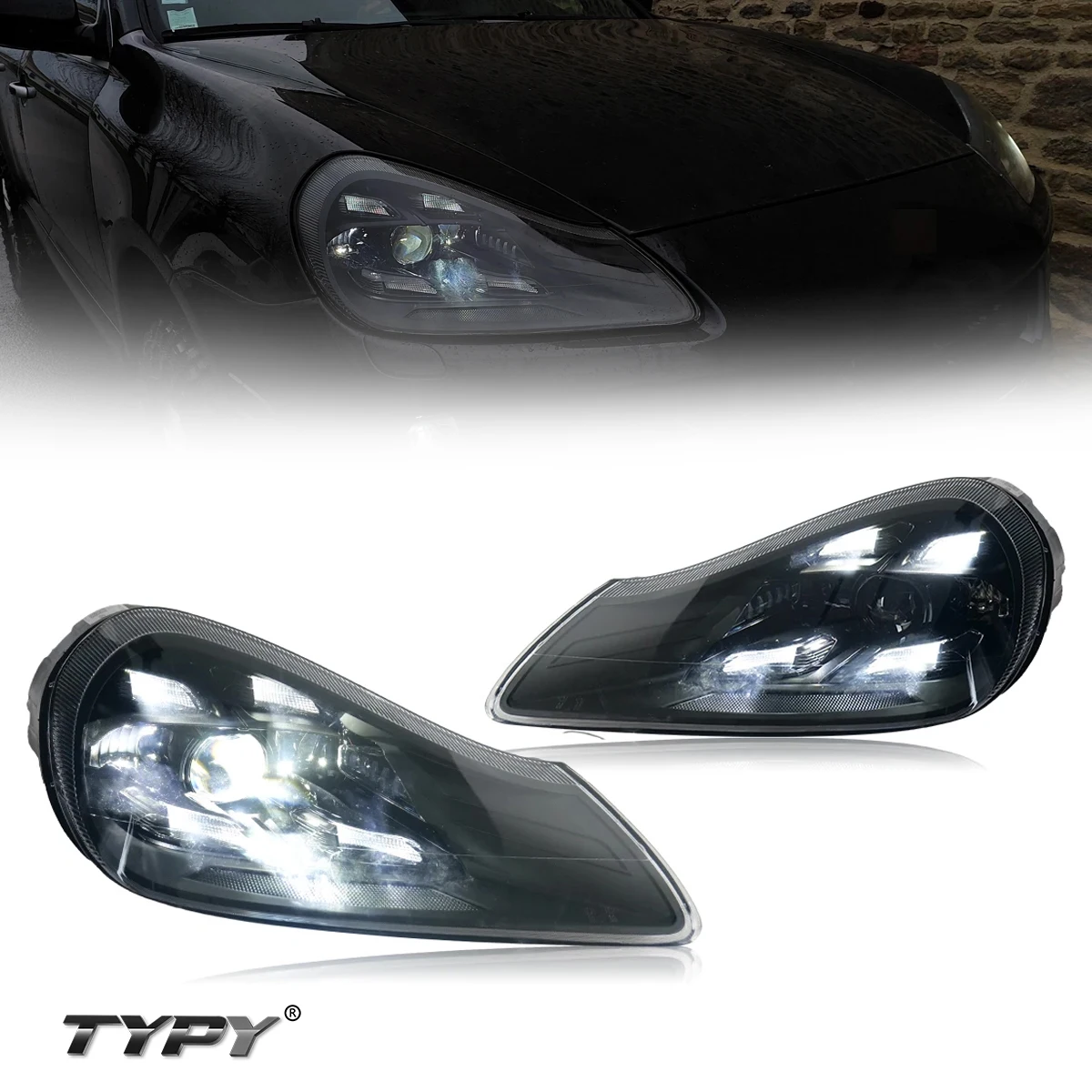

Автомобильные фары TYPY для 2007-2010 Porsche Cayenne 957, фары головного света, лазерная матрица, передняя лампа DRL, автомобильные аксессуары Plug Play