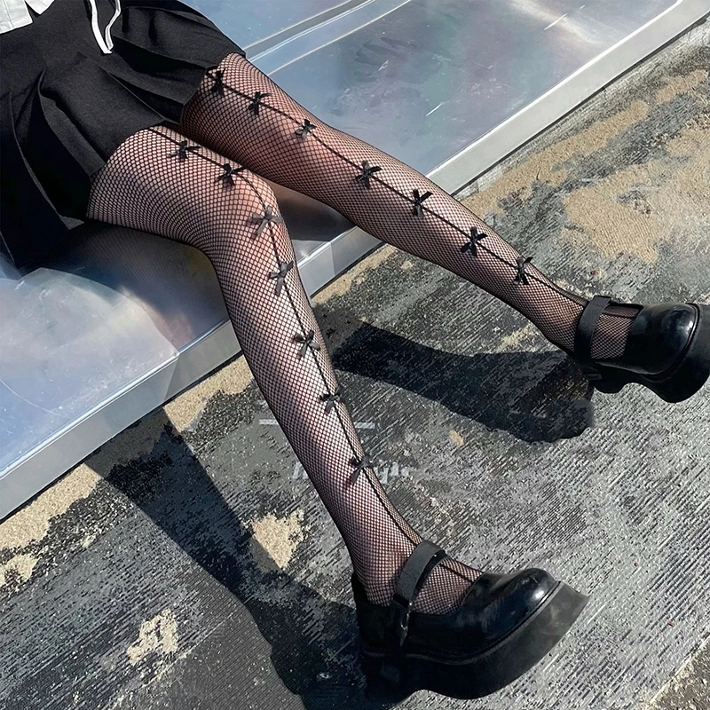 

Lolita Lace Bow Stockings Women Girls Sexy Black White Mesh Long Socks JK Pantyhose Tights Legging Fishnet Silk Hosiery