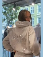 Women's Shinny Sequin Angel Wings Hooded Jacket Pant Long Sleeve Loose Casual Hooded Pullover 2025 New Lady Y2K Autumn Outwears - Image 5