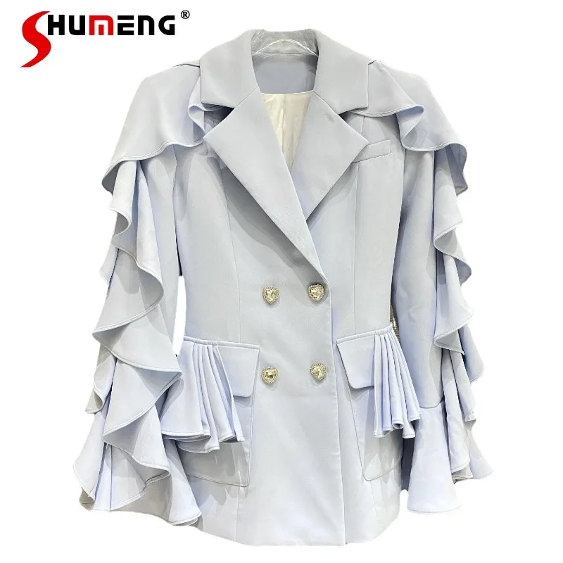 

2023 Fashion New Blazers Mujer Personalized Design Ruffled Wave Sleeve Drill Buckle High-End Dignified Goddess Suit Jacket Coats