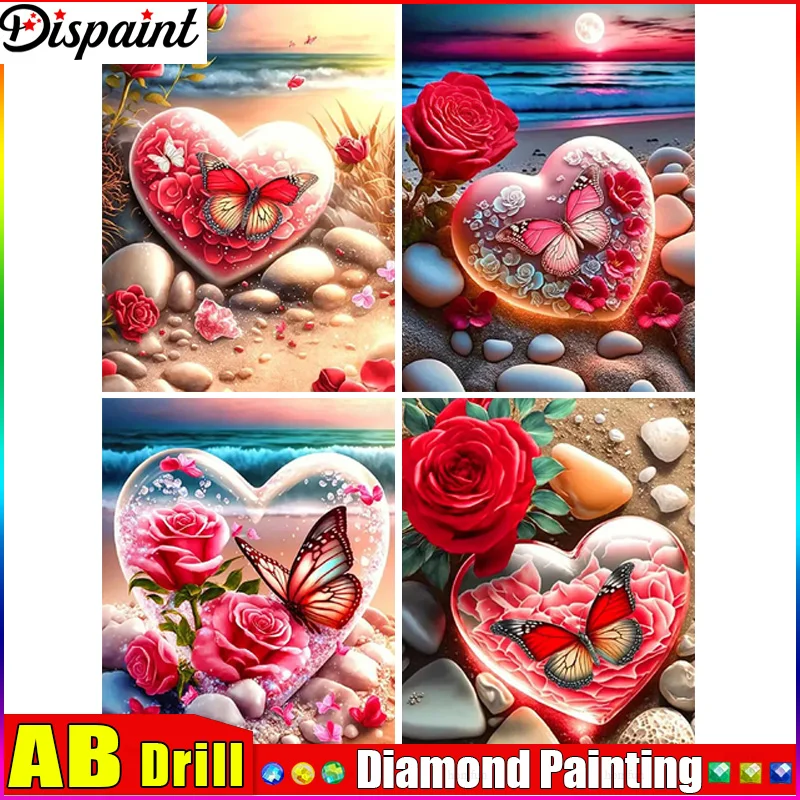 

Dispaint AB Diy 5d Diamond Painting "Rose Butterfly Beach" Cross Stitch Square Round Diamond Embroidery Handwork Rhinestone Art