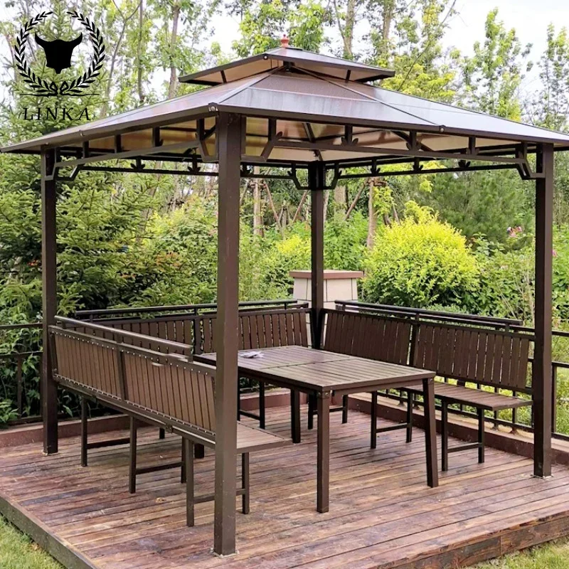 2.5x2.5m Antiseptic Wood Garden, Wooden House, Villa, Terrace, Roof, Yard, Outdoor Aluminum Alloy Pavilion