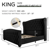 King Platform Bed Frame with Wingback Headboard, Velvet Upholstered Beds Frames with Handmade Button Tufted, King Bed Frame 2