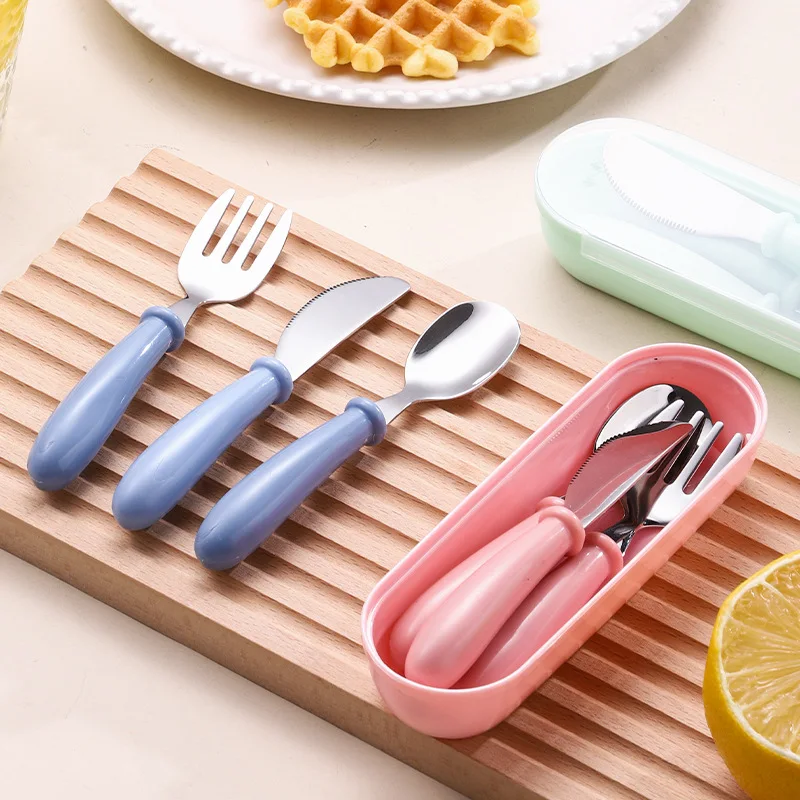4pcs Children Spoon Forks Box Kids Stainless Steel Kids Cutlery Portable Baby Feeding Utensils Baby Spoons Baby Tableware Set 2
