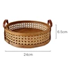 Rattan Woven Storage Basket Room Round Placing Tray for Fruit Bread Breathable Desktop Organizer -Brown 4