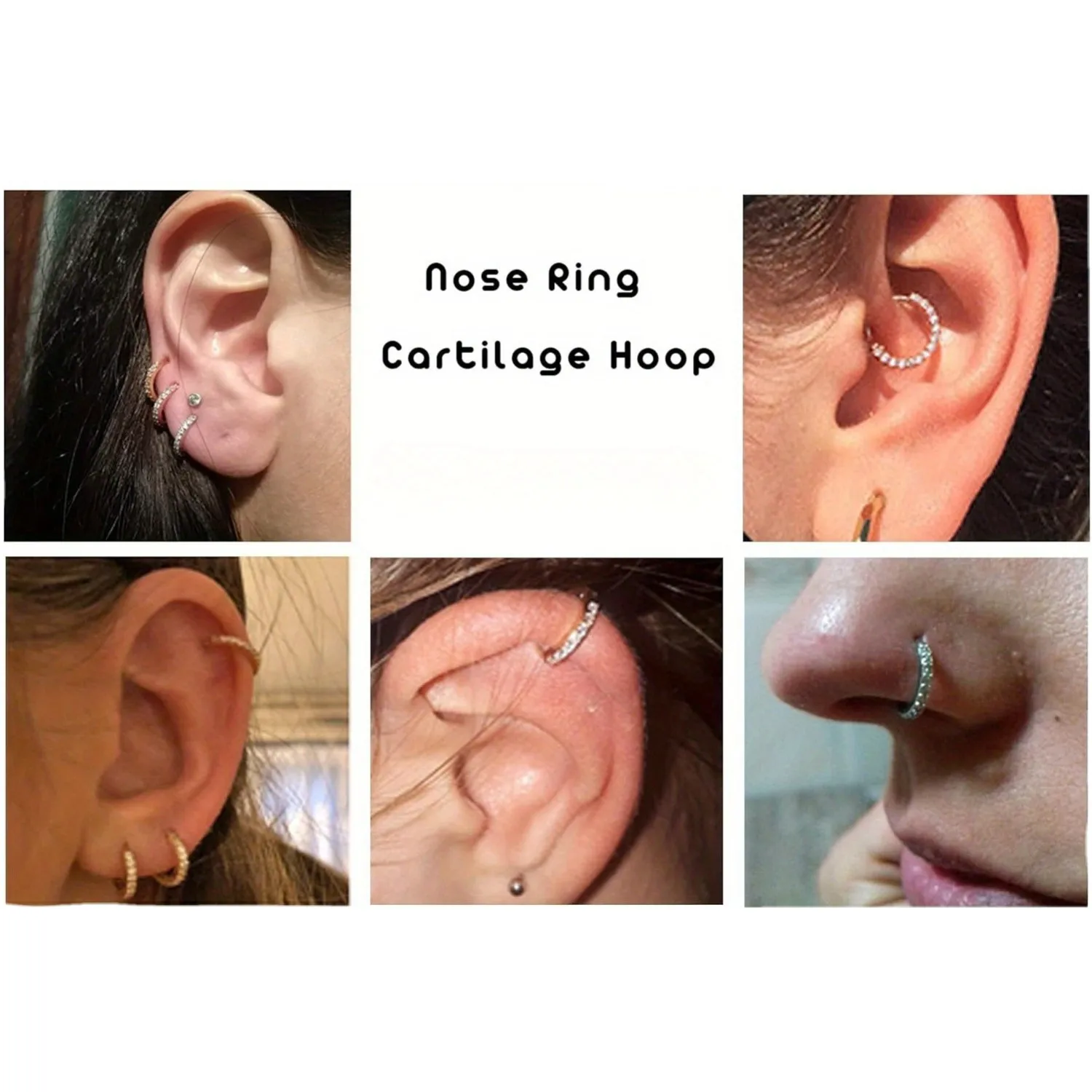 Nose Rings Drperfect Stainless Steel Nose Ring Hoop Stud Paved CZ Leaf Feather Flower Crawler Nose Ear Cartilage Ear Piercing Hoop