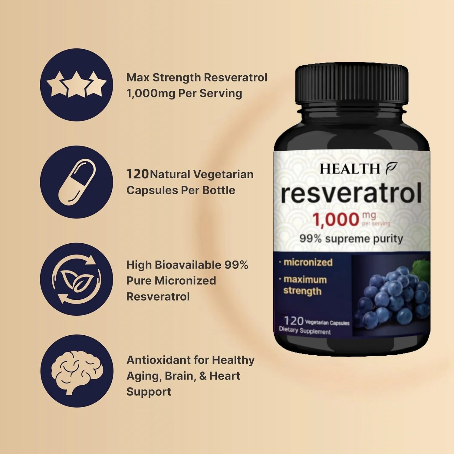 Resveratrol Capsule Supplement Supports Healthy Heart Immunity Brain Skin Antioxidant Promotes Overall Health