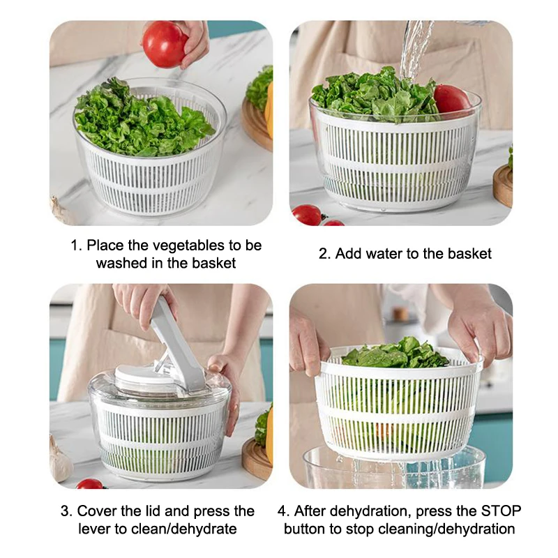 Household Multi-Function Salad Spinner & Vegetable Dehydrator with Absorbent Basket