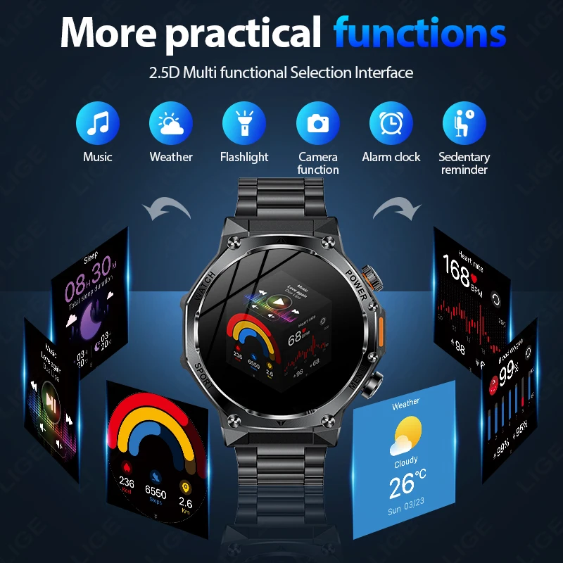 LIGE New Men Smart Watch Bluetooth Calling 800mAh Large Battery Heart Rate Blood Oxygen Health Smartwatch 2025 For Android IOS 4