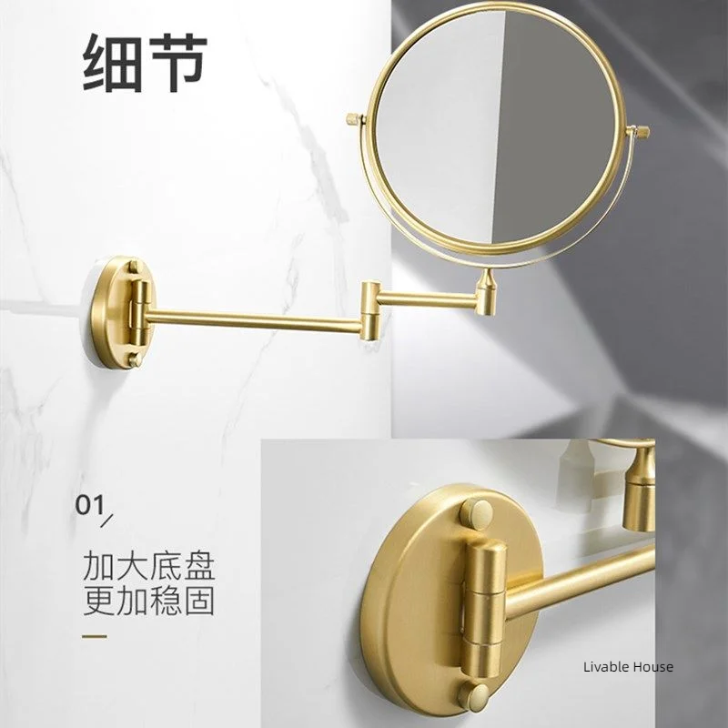 Bathroom Makeup Mirror Wall Hanging Double Sided Mirror Black Gold Telescopic Mirrors for hotel Aluminum Folding Beauty Mirrors 4