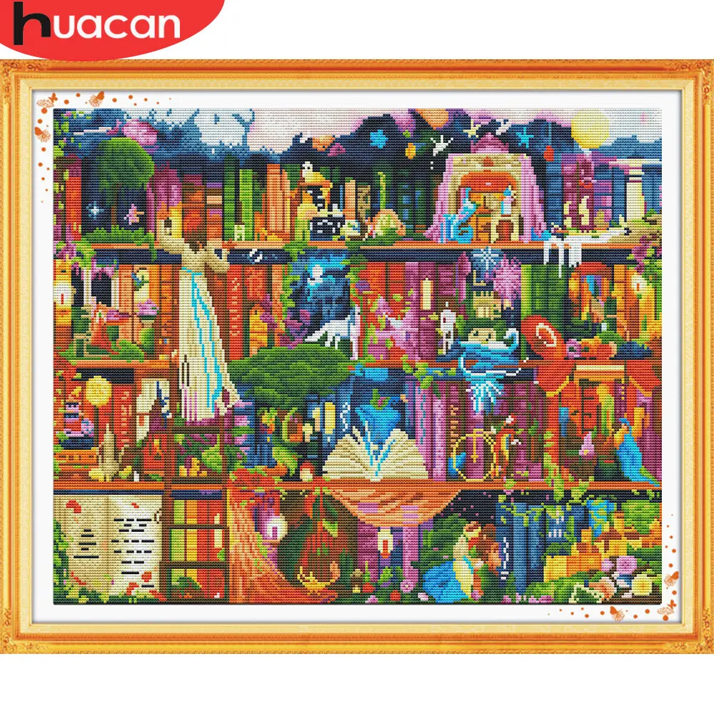 Cross Stitch Bookshelf Scenery Kits 40x50cm 14CT for cross stitch kit
