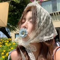 Lace Flower Elegant Temperament Lace Women Flower White Sweet Triangle Scarf Thin Breathable Ribbon Artistic Style Travel Photo - Image 4