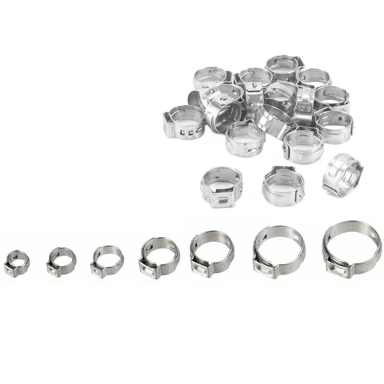

130pcs Hose Clamps 304 Stainless Steel 7-21mm Adjustable Single Ear Clamp Rings Corrosion-resistant Household Hose Clamps Parts