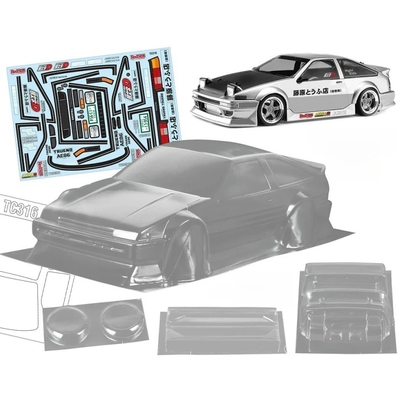 

RC Drift Body 1/10 AE86 Trueno Clear Lexan PC Car Shell W/Upgrade Parts & Color Sticker Decals
