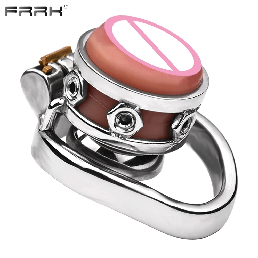 

FRRK Inverted Chastity Cage with Urethral Pussy Shape Dildo for Male Stainless Steel Penis Lock BDSM Cock Rings Adults Toys