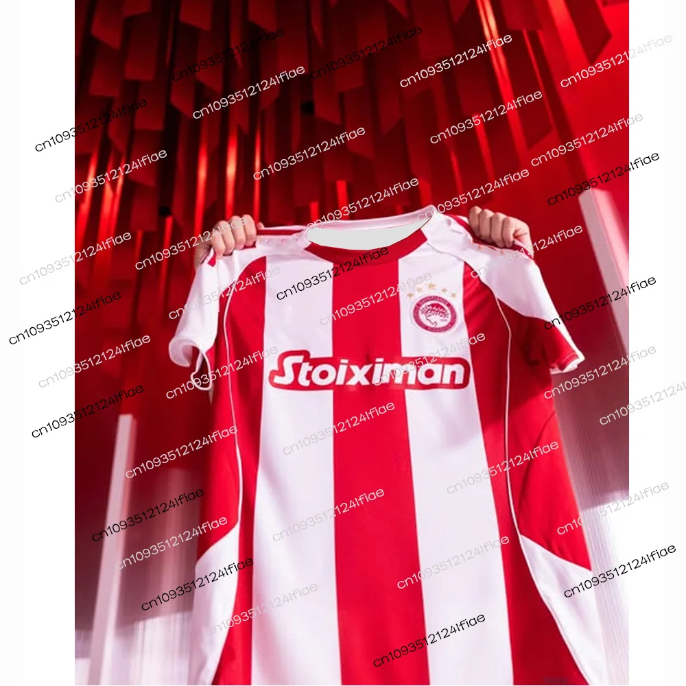 2025/2026 Neues Herren-Kurzarm-T-Shirt, Sport-Fußballtrikot, Trikot, Schnelltrocknend und Atmungsaktiv, Griechischer Olympiacos Piräus