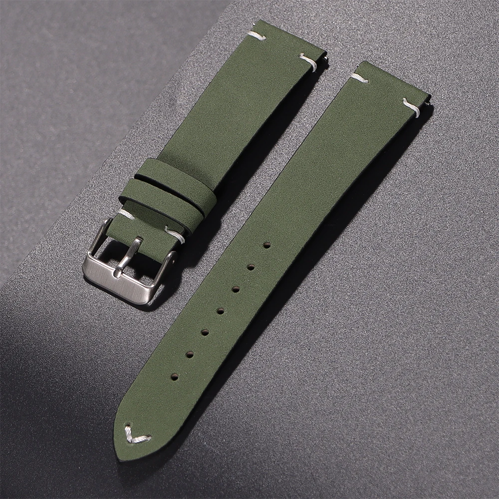 Elegant Calfskin Leather Watchband with Quick Release Stitching - Genuine Leather Strap Accessory