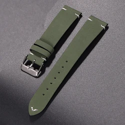 Elegant Calfskin Leather Watchband with Quick Release Stitching - Genuine Leather Strap Accessory - 22mm (Army Green)