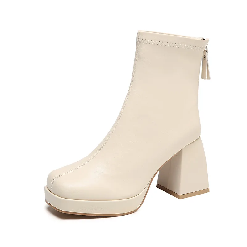 2023 Black Women Ankle Boots Autumn Women PU Leather Boots Short Tube Woman Zipper Boots Ladies Fashion Shoes High Quality