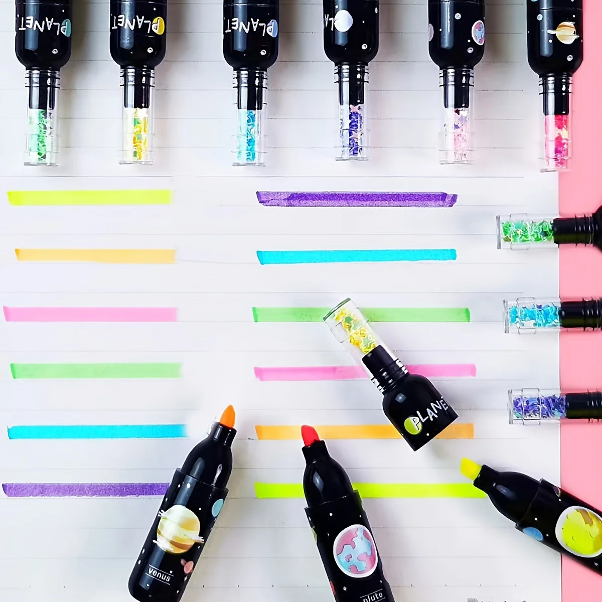 Highlighter Pen Highlighter Marker 6pcs/Set Wine Bottle Styling Planet Stationery Marker Pen Writing Painting Doodle Pen Multicolor Fluorescent
