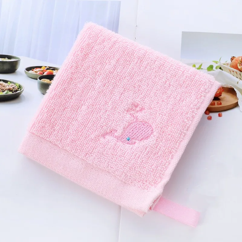 Soft Children Towel Washcloth Baby Bathing Feeding Cartoon Embroidery Cotton Towel for Newborn Handkerchief Shower Cloth 25x25cm