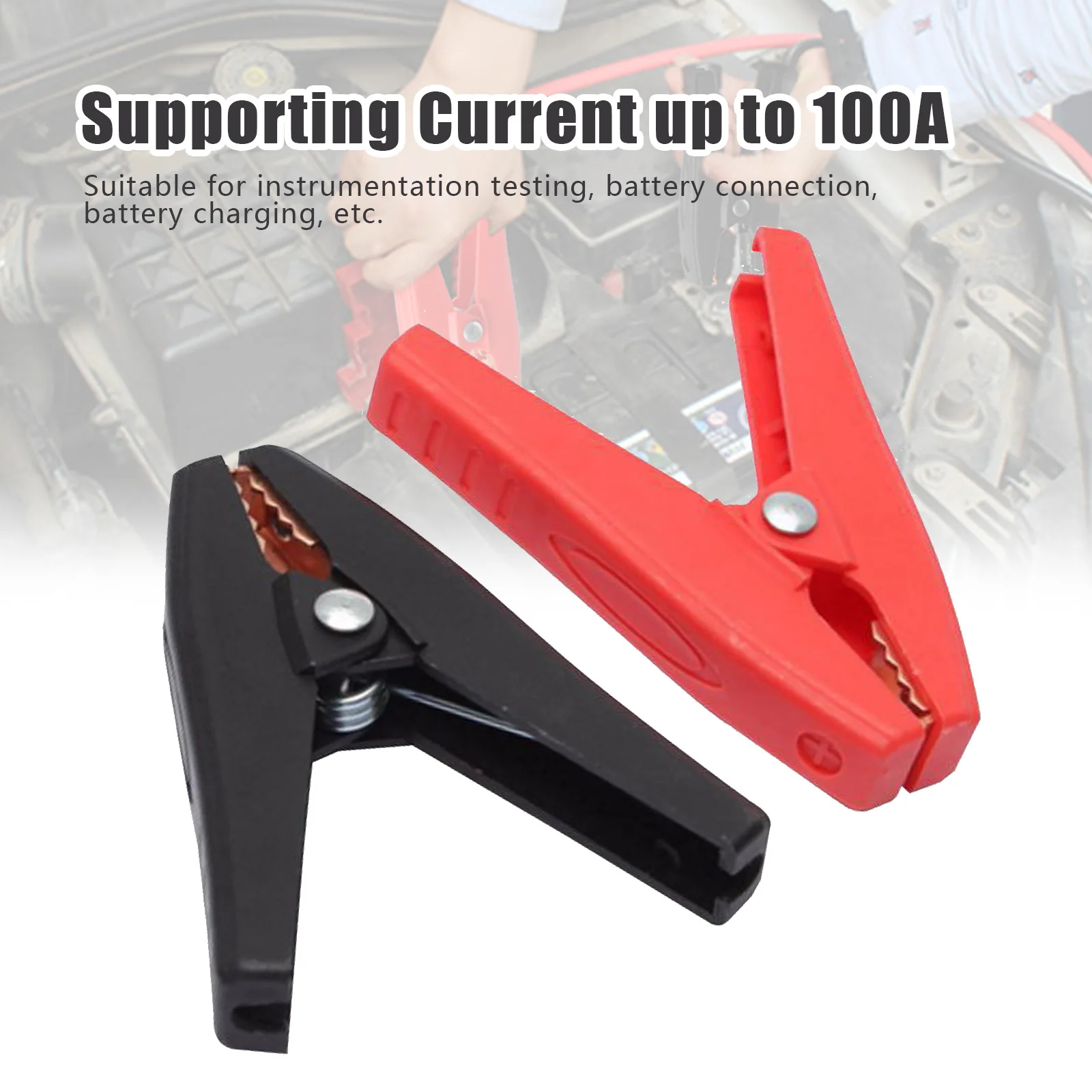 2Pcs Battery Terminal Clamp 30A/50A/100A Red + Black 70mm/80mm/90mm Crocodile Car