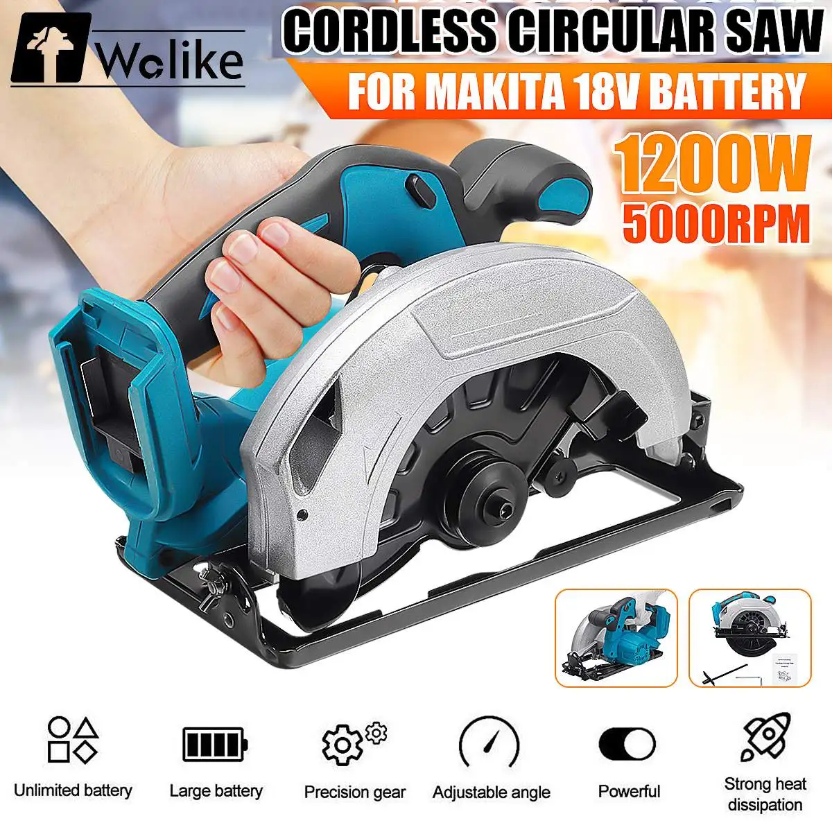 

Cordless Electric Circular Saw Wood Cutter Handle Power Tools Dust Passage Woodworking Cutting Machine for 18V Makita Battery